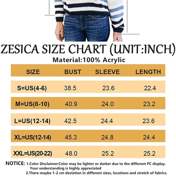 ZESICA Women's Long Sleeve Crew Neck Striped Color Block Casual Loose Knitted - Picture 4 of 4